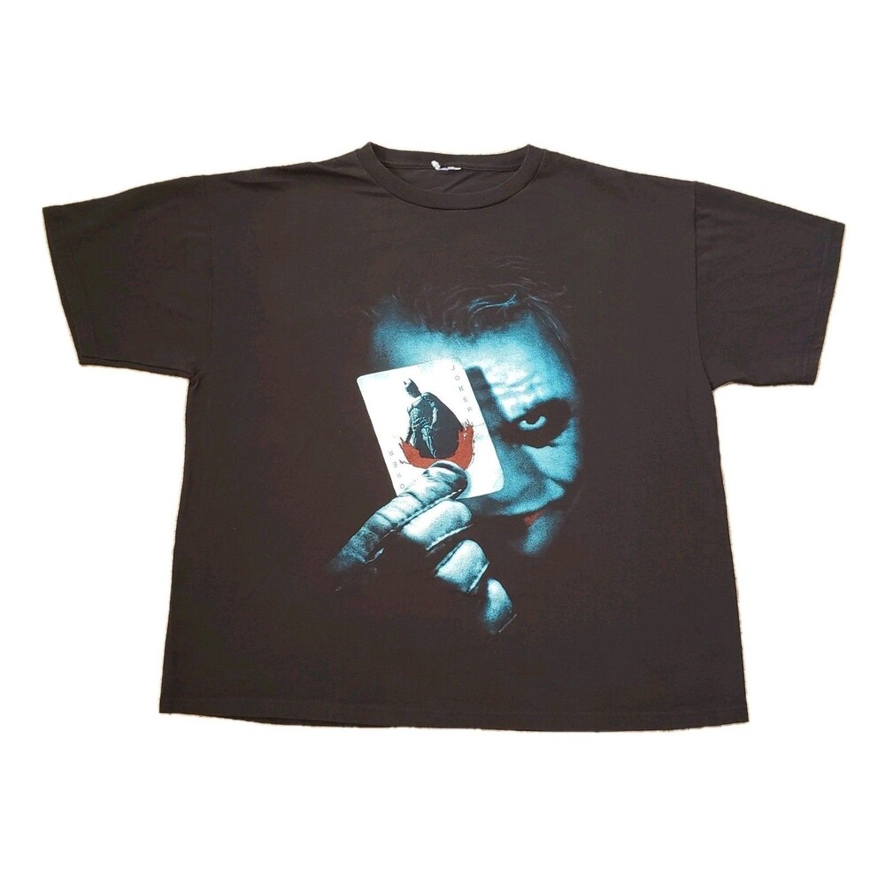 Vintage 2008 The Dark Knight Heath Ledger Joke Card BOXY XL Mens Double Side T